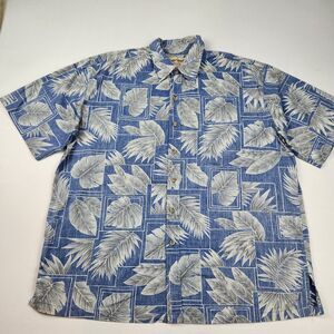 Cooke Street Hawaiian Button Up Shirt 100% Cotton XL Blue Monstera And Palm